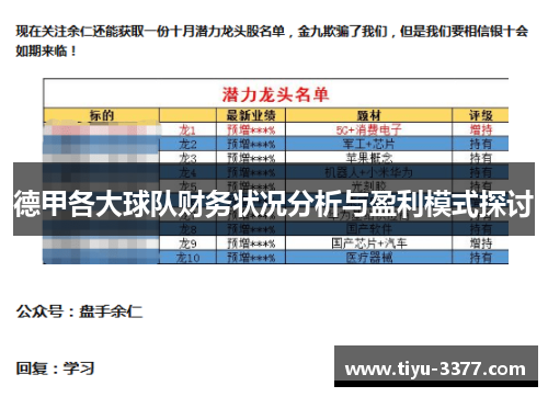 德甲各大球队财务状况分析与盈利模式探讨