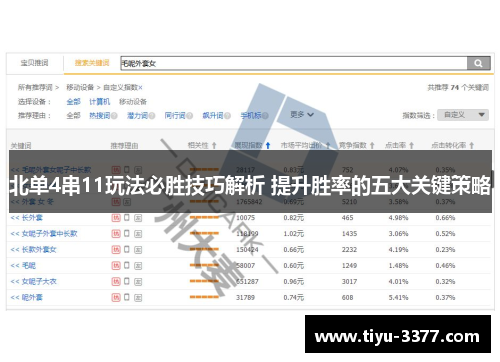 北单4串11玩法必胜技巧解析 提升胜率的五大关键策略