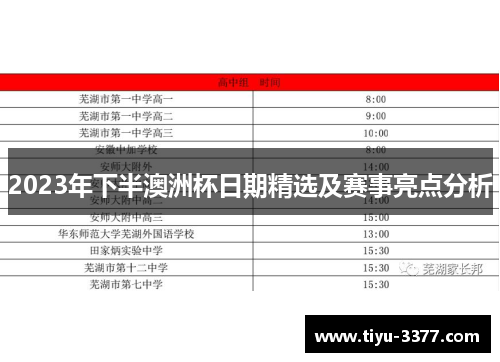 2023年下半澳洲杯日期精选及赛事亮点分析